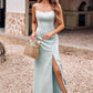 Sheath/Column Square Neckline Sleeveless Floor-Length Stretch Satin Bridesmaid Dresses with Split Wendy DEP0025294