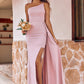 Sheath/Column One-Shoulder Sleeveless Floor-Length Stretch Crepe Bridesmaid Dresses with Side Draping Split Kinsley DEP0025295