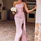 Sheath/Column One-Shoulder Sleeveless Floor-Length Stretch Crepe Bridesmaid Dresses with Side Draping Split Kinsley DEP0025295