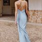 Sheath/Column V Neck Sleeveless Floor-Length Stretch Crepe Bridesmaid Dresses with Pleated Split Marisol DEP0025296