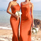 Sheath/Column One-Shoulder Sleeveless Tea-Length Stretch Satin Bridesmaid Dresses with Pleated .co.uk Kennedy DEP0025297