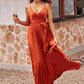 A-line V Neck Sleeveless Floor-Length Stretch Satin Bridesmaid Dresses with Bowknot Pleated Split Arianna DEP0025298