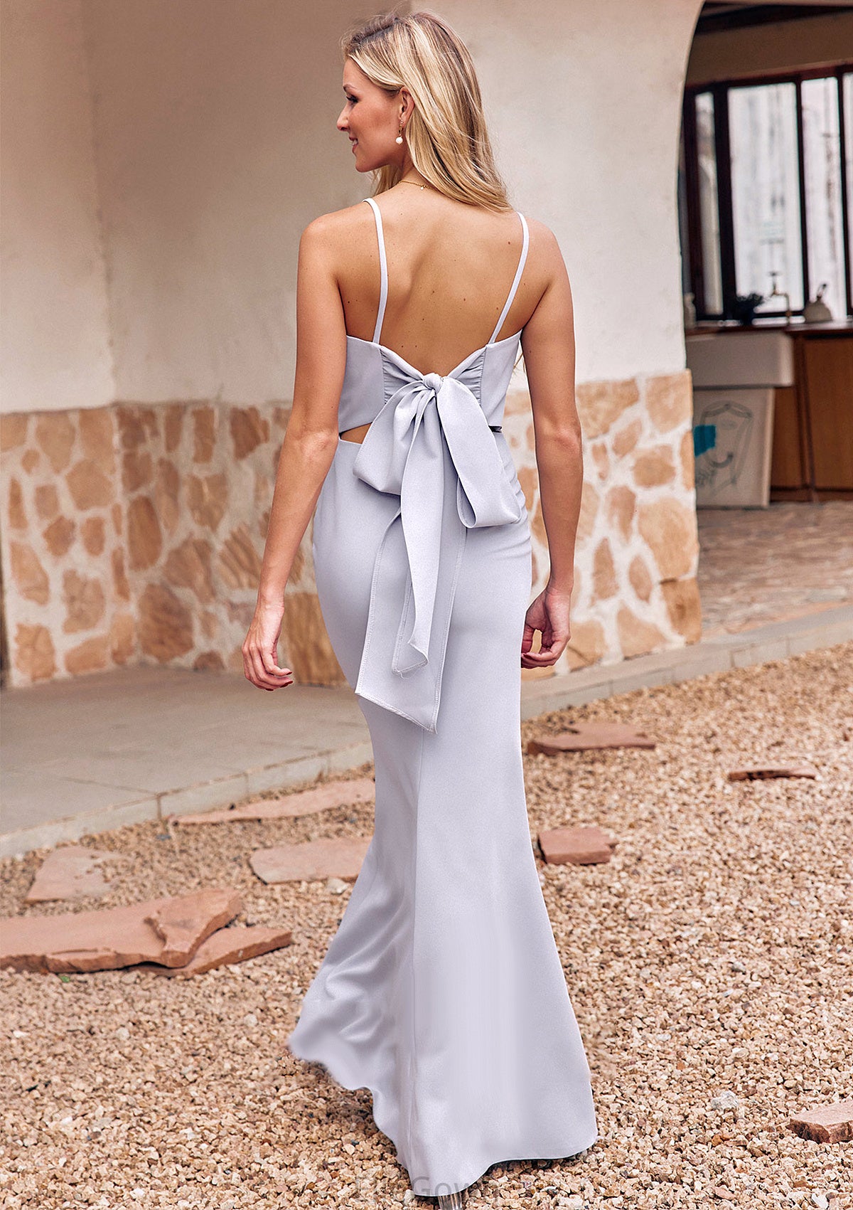 Trumpet/Mermaid Square Neckline Sleeveless Floor-Length Stretch Crepe Bridesmaid Dresses with Bowknot Split Sophronia DEP0025300