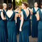 A-line V Neck Sleeveless Sweep Train Jersey Bridesmaid Dresses with Pleated Kelsie DEP0025302