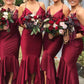 Sleeveless V Neck Asymmetrical Trumpet/Mermaid Charmeuse Bridesmaid Dresseses With Ruffles Patricia DEP0025305