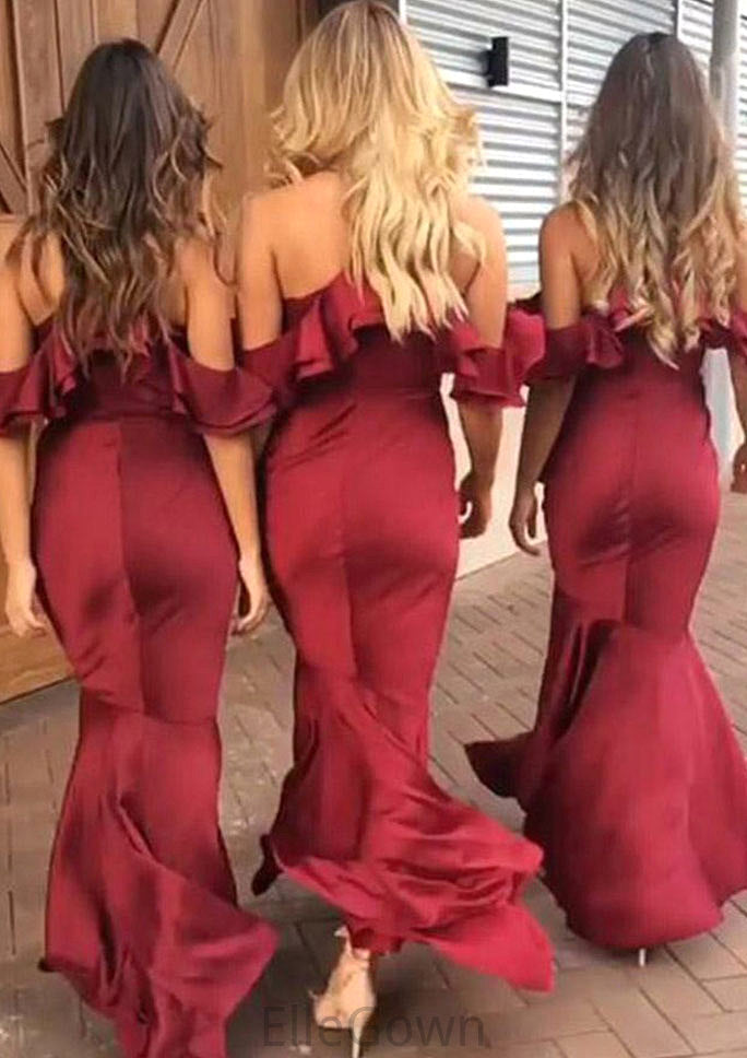 Sleeveless V Neck Asymmetrical Trumpet/Mermaid Charmeuse Bridesmaid Dresseses With Ruffles Patricia DEP0025305