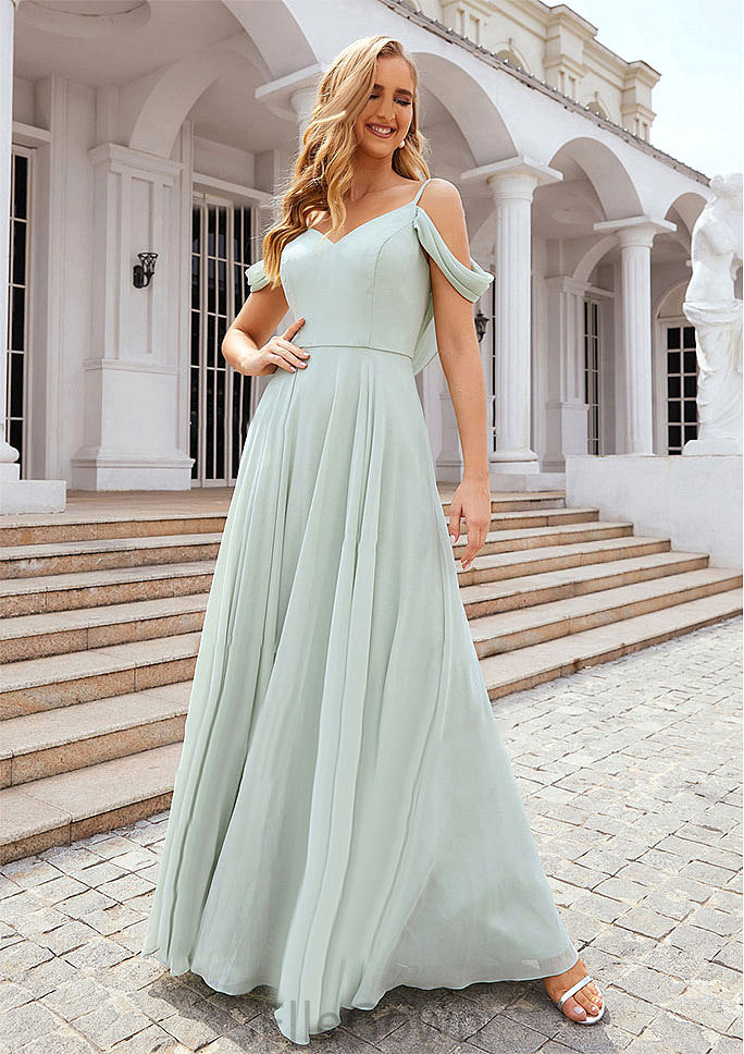 A-line Off-the-Shoulder Sleeveless Long/Floor-Length Chiffon Bridesmaid Dresseses With Pleated Addison DEP0025307