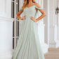 A-line Off-the-Shoulder Sleeveless Long/Floor-Length Chiffon Bridesmaid Dresseses With Pleated Addison DEP0025307