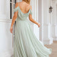 A-line Off-the-Shoulder Sleeveless Long/Floor-Length Chiffon Bridesmaid Dresseses With Pleated Addison DEP0025307