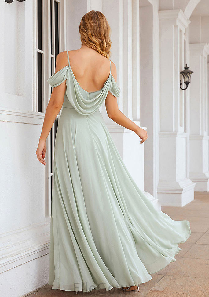 A-line Off-the-Shoulder Sleeveless Long/Floor-Length Chiffon Bridesmaid Dresseses With Pleated Addison DEP0025307