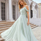 A-line Off-the-Shoulder Sleeveless Long/Floor-Length Chiffon Bridesmaid Dresseses With Pleated Addison DEP0025307