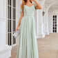 A-line Off-the-Shoulder Sleeveless Long/Floor-Length Chiffon Bridesmaid Dresseses With Pleated Addison DEP0025307