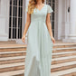 A-line V Neck Short Sleeve Long/Floor-Length Chiffon Bridesmaid Dresses With Pleated Jaliyah DEP0025309