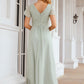 A-line V Neck Short Sleeve Long/Floor-Length Chiffon Bridesmaid Dresses With Pleated Jaliyah DEP0025309