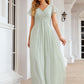 A-line V Neck Short Sleeve Long/Floor-Length Chiffon Bridesmaid Dresses With Pleated Jaliyah DEP0025309