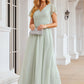 A-line V Neck Short Sleeve Long/Floor-Length Chiffon Bridesmaid Dresses With Pleated Jaliyah DEP0025309