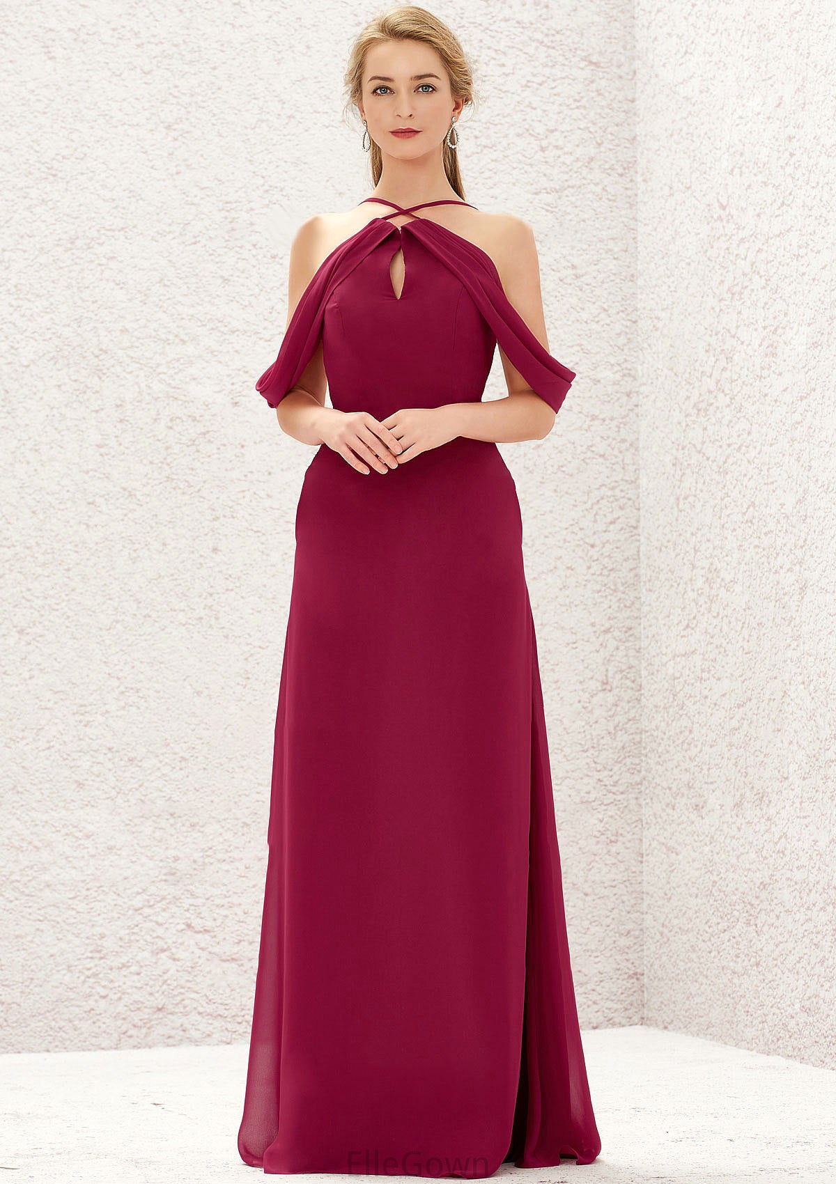 A-line Scalloped Neck Sleeveless Chiffon Long/Floor-Length Bridesmaid Dresses With Pockets Shea DEP0025310