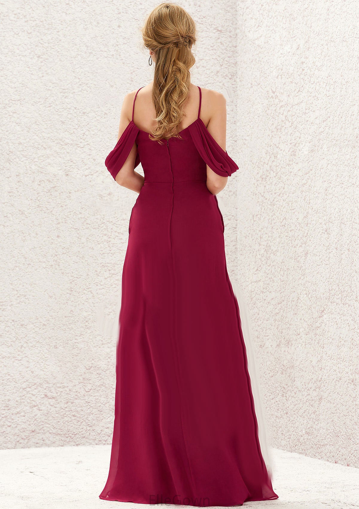 A-line Scalloped Neck Sleeveless Chiffon Long/Floor-Length Bridesmaid Dresses With Pockets Shea DEP0025310