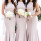 Sleeveless Bateau Sweep Train Elastic Sheath/Column Satin Bridesmaid Dresseses With Pleated Maria DEP0025312