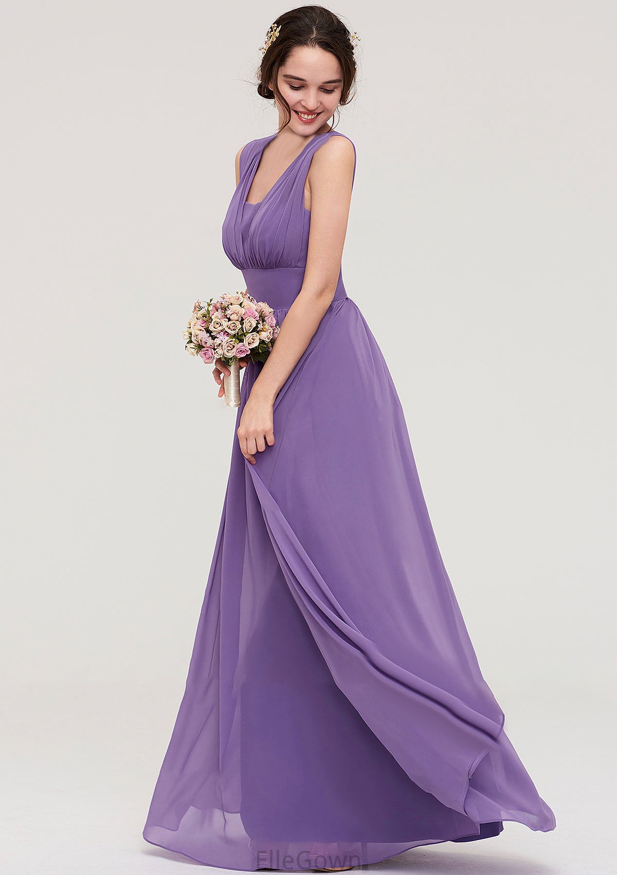 Sleeveless Scalloped Neck Chiffon Long/Floor-Length Bridesmaid Dresseses With Pleated Annabelle DEP0025314