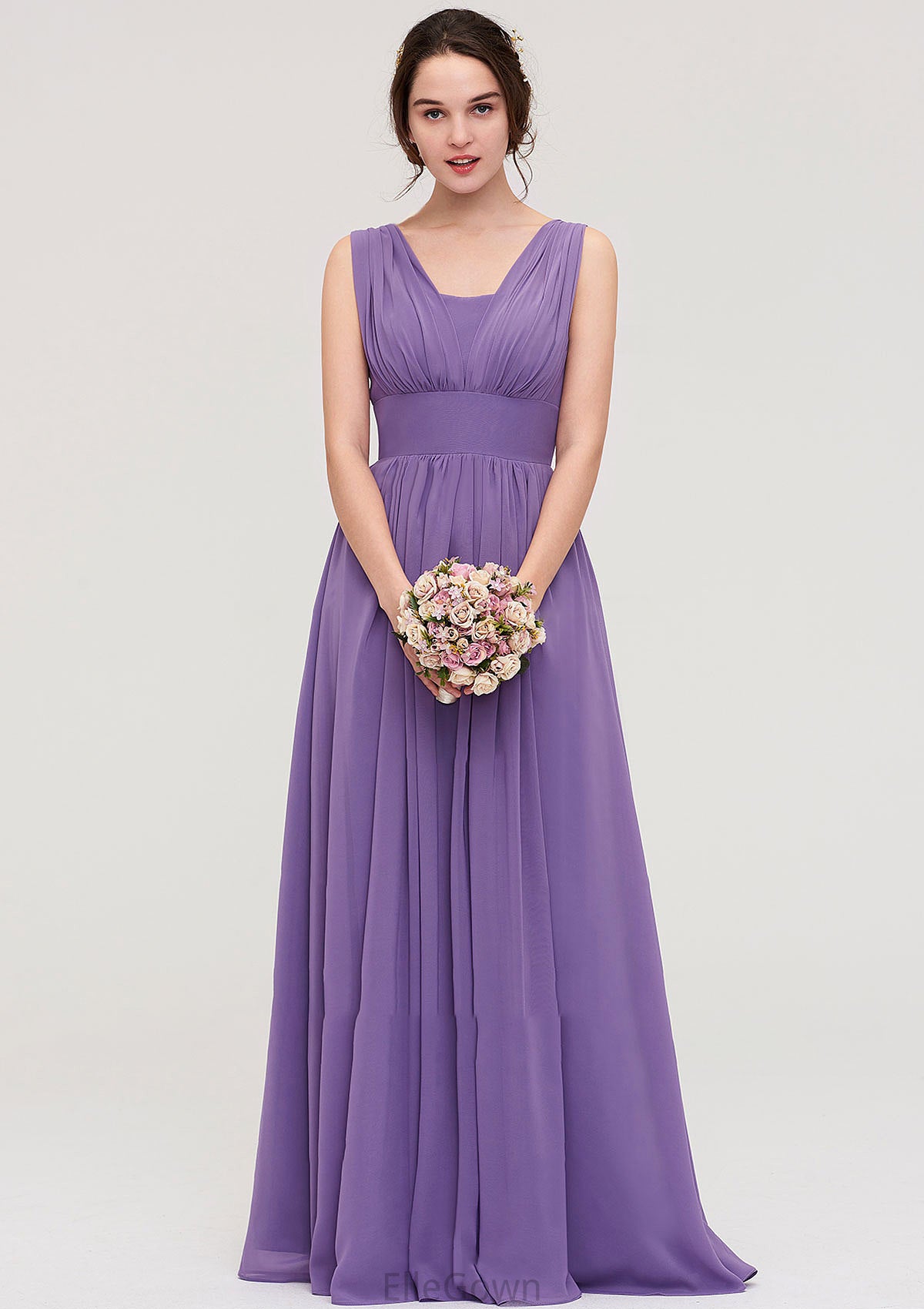 Sleeveless Scalloped Neck Chiffon Long/Floor-Length Bridesmaid Dresseses With Pleated Annabelle DEP0025314