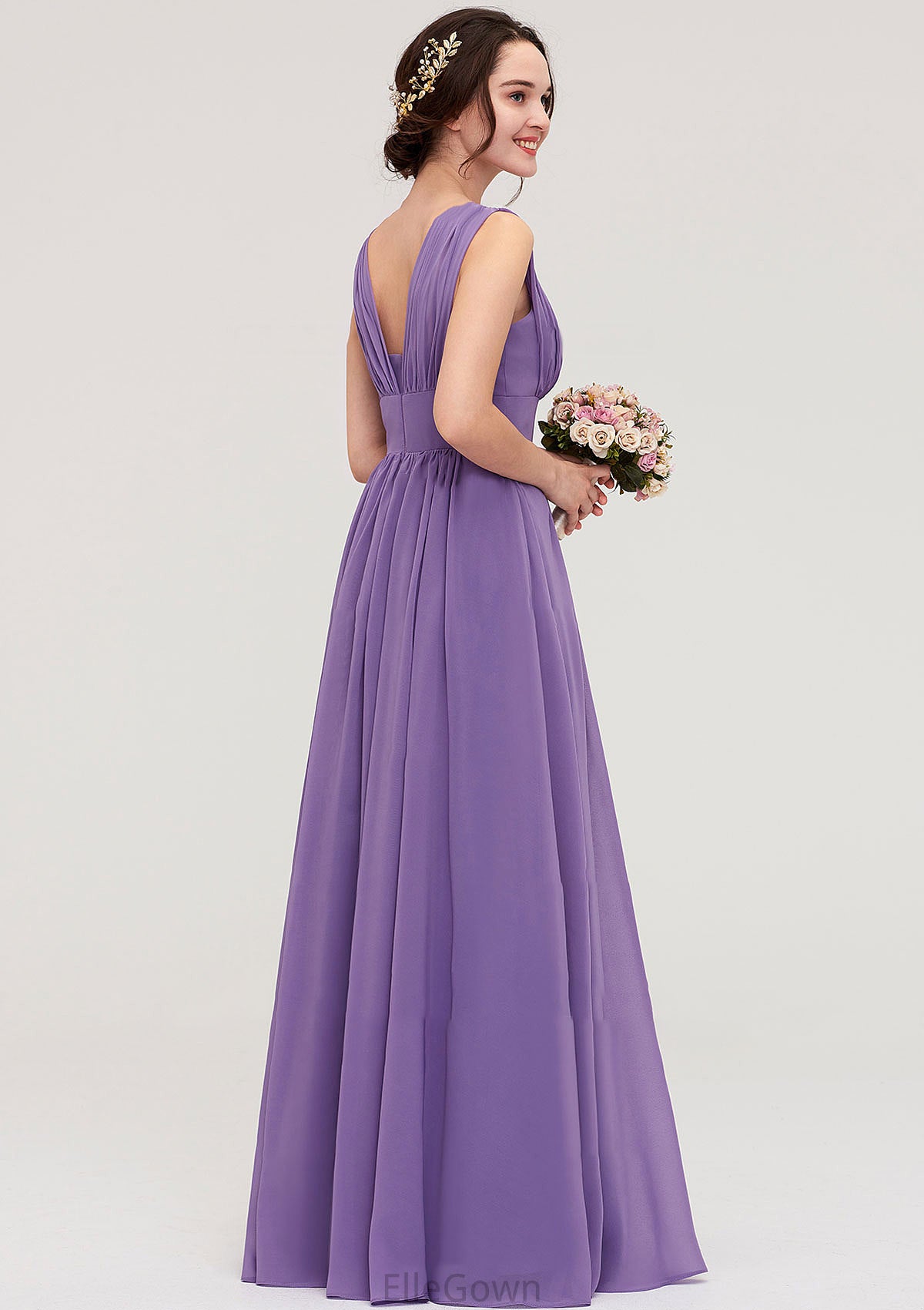 Sleeveless Scalloped Neck Chiffon Long/Floor-Length Bridesmaid Dresseses With Pleated Annabelle DEP0025314