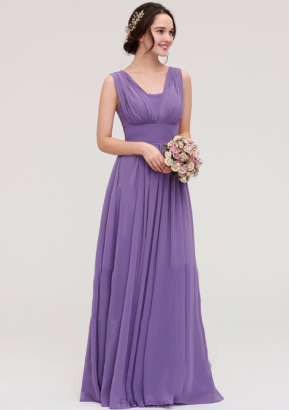 Sleeveless Scalloped Neck Chiffon Long/Floor-Length Bridesmaid Dresseses With Pleated Annabelle DEP0025314