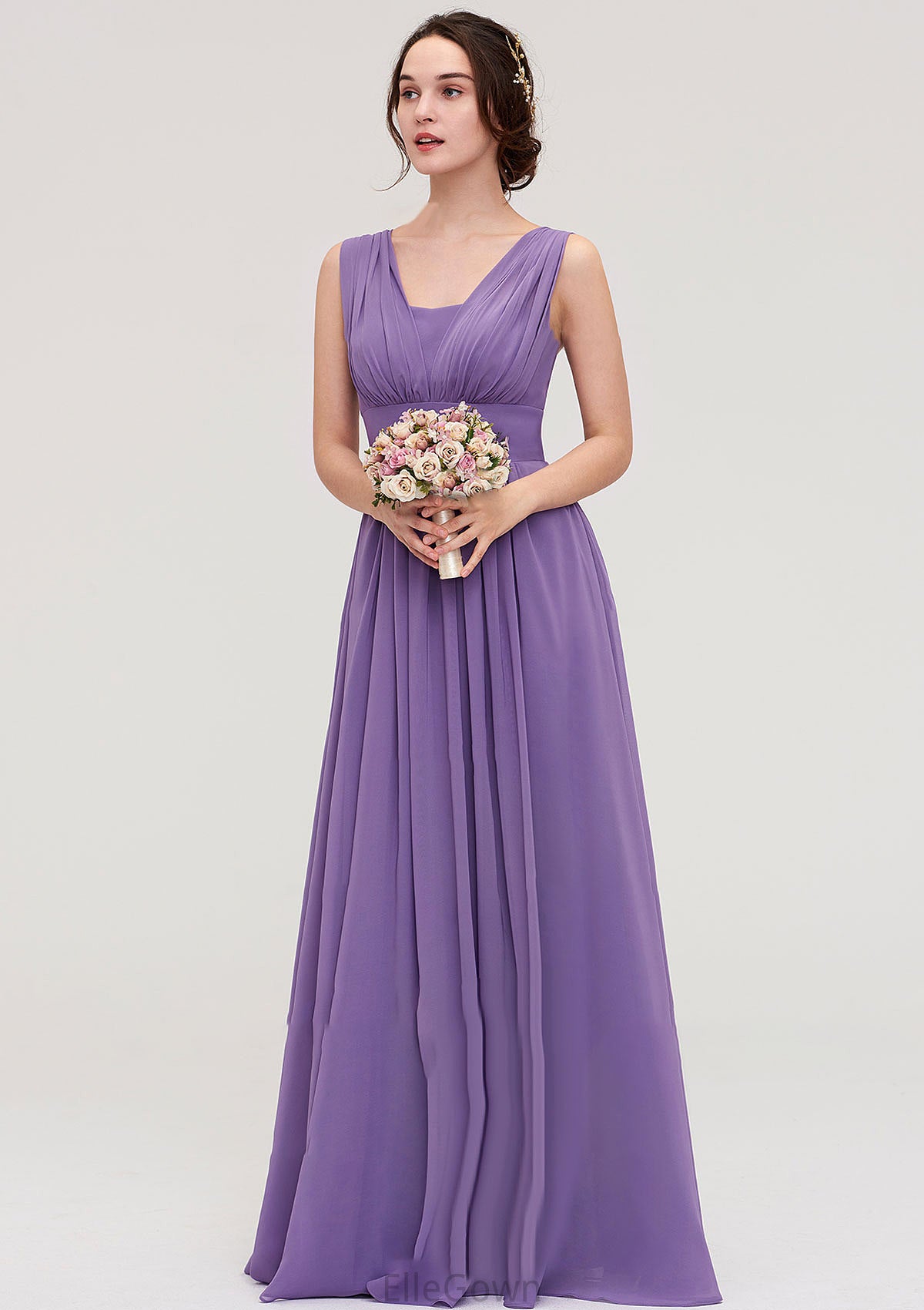 Sleeveless Scalloped Neck Chiffon Long/Floor-Length Bridesmaid Dresseses With Pleated Annabelle DEP0025314