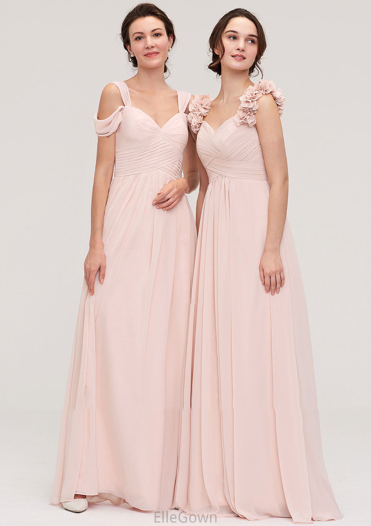 Sweetheart Sleeveless A-line/Princess Chiffon Long/Floor-Length Bridesmaid Dresses With Pleated Shoulder Flower Kiera DEP0025315