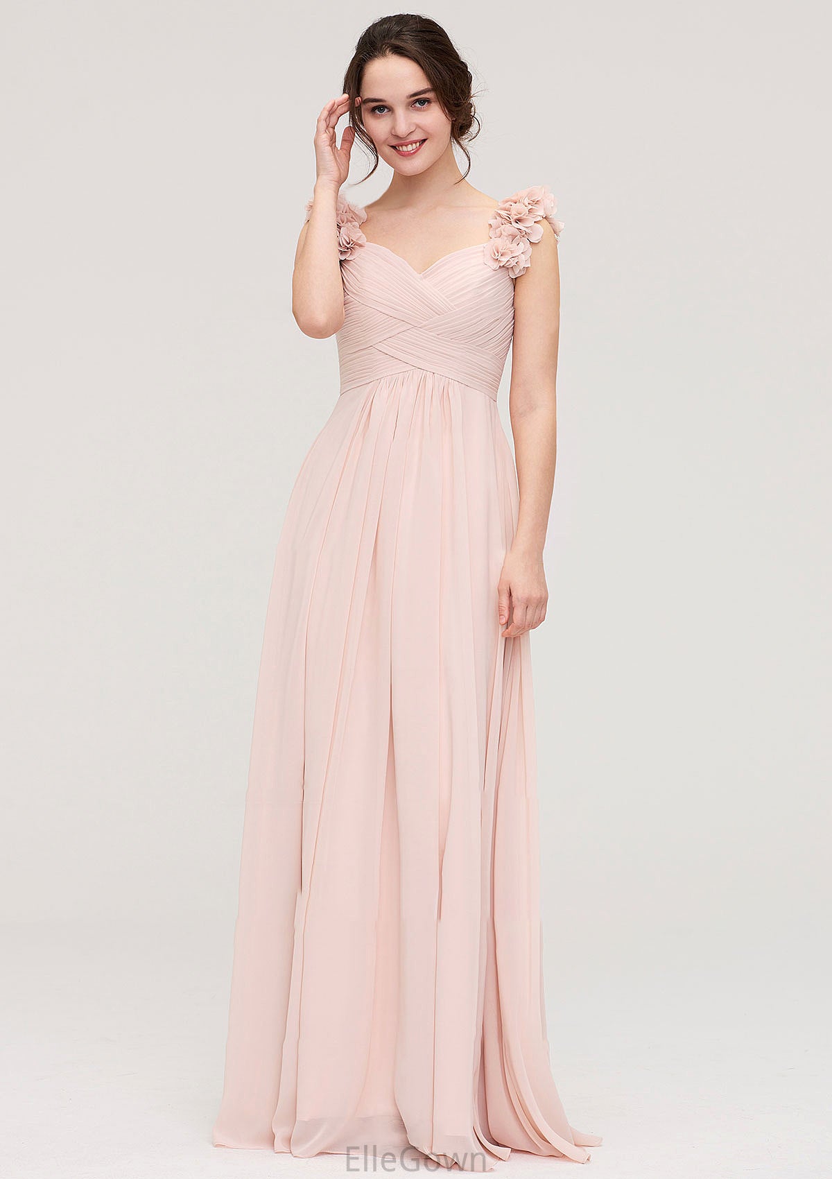 Sweetheart Sleeveless A-line/Princess Chiffon Long/Floor-Length Bridesmaid Dresses With Pleated Shoulder Flower Kiera DEP0025315