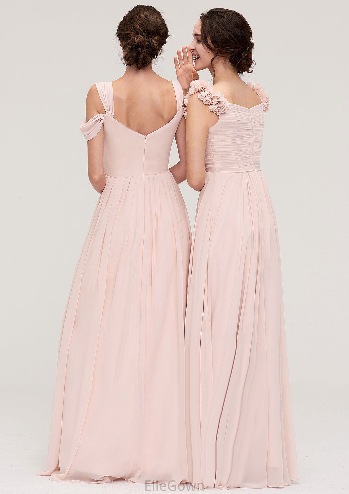 Sweetheart Sleeveless A-line/Princess Chiffon Long/Floor-Length Bridesmaid Dresses With Pleated Shoulder Flower Kiera DEP0025315