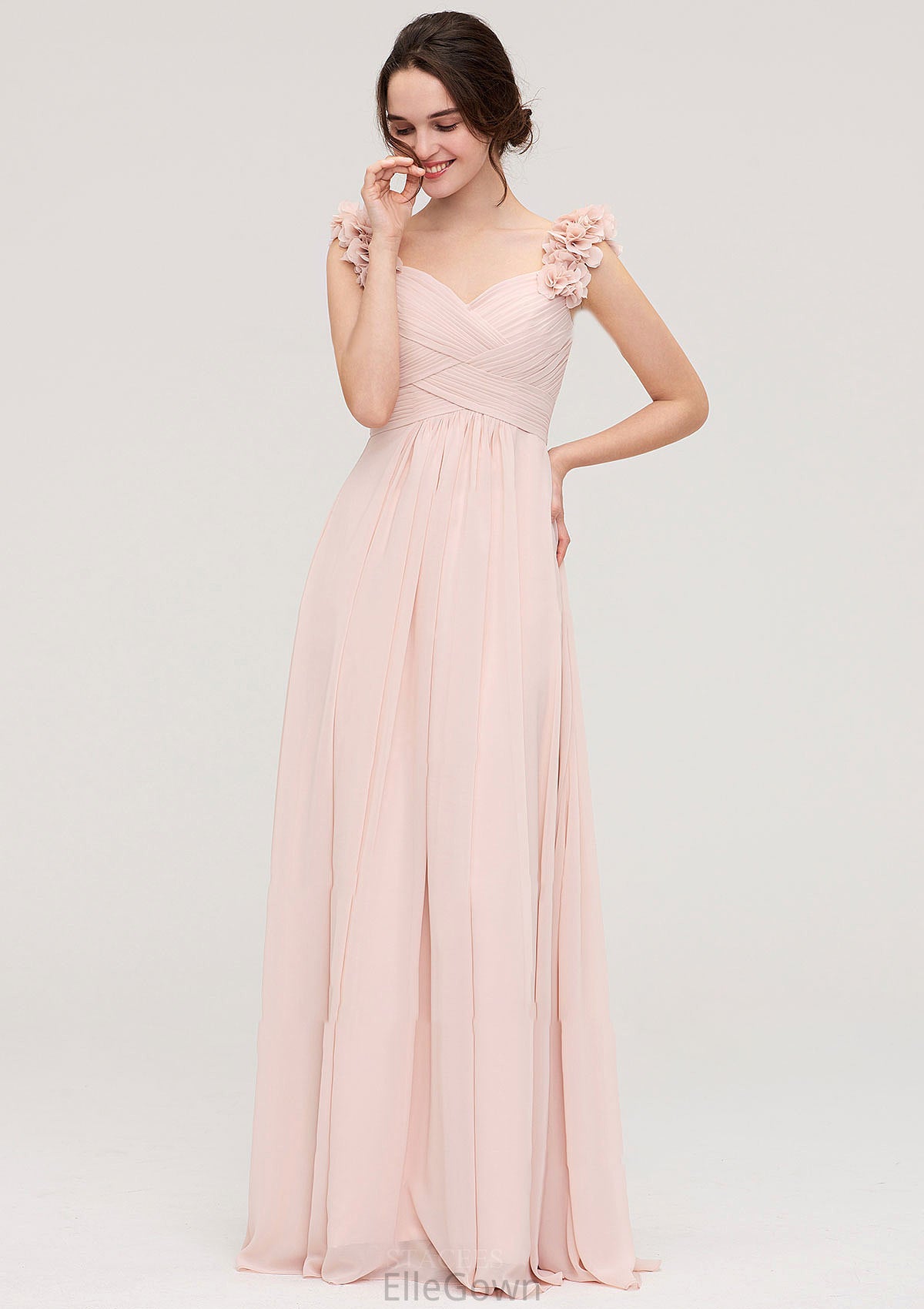 Sweetheart Sleeveless A-line/Princess Chiffon Long/Floor-Length Bridesmaid Dresses With Pleated Shoulder Flower Kiera DEP0025315