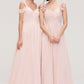 Sweetheart Sleeveless A-line/Princess Chiffon Long/Floor-Length Bridesmaid Dresses With Pleated Shoulder Flower Kiera DEP0025315