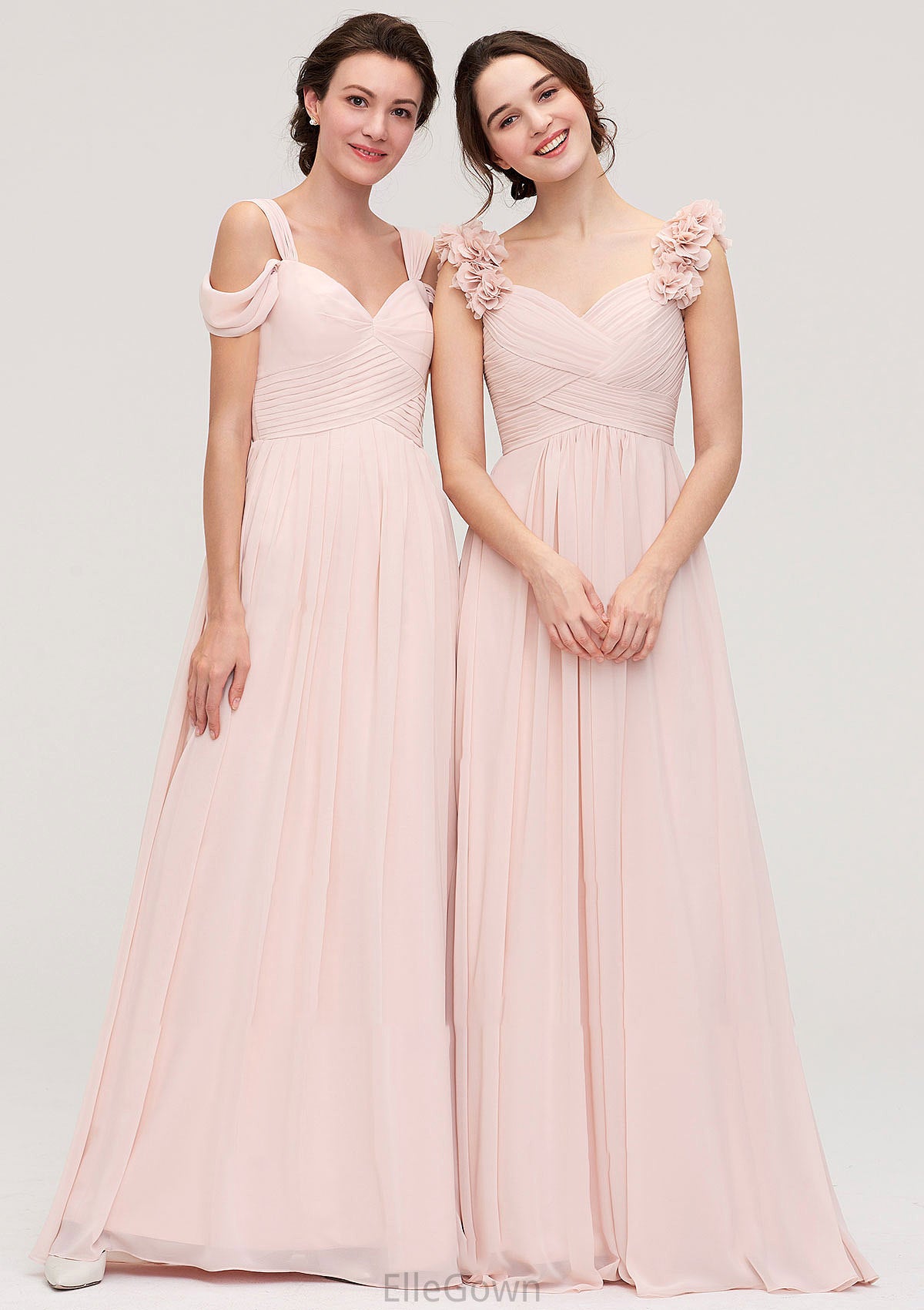 Sweetheart Sleeveless A-line/Princess Chiffon Long/Floor-Length Bridesmaid Dresses With Pleated Shoulder Flower Kiera DEP0025315