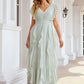 A-line V Neck Short Sleeve Long/Floor-Length Chiffon Bridesmaid Dresses With Pleated Ruffles Rebecca DEP0025316