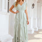 A-line V Neck Short Sleeve Long/Floor-Length Chiffon Bridesmaid Dresses With Pleated Ruffles Rebecca DEP0025316