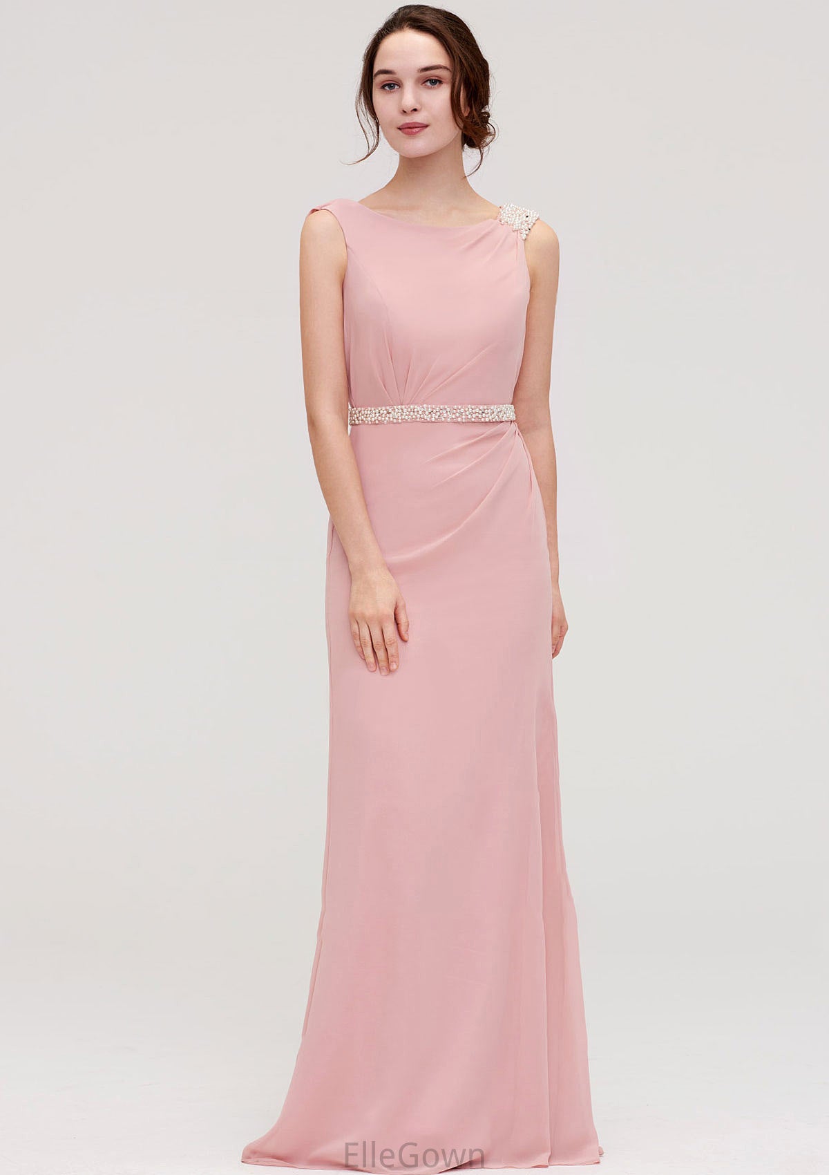 Sleeveless Sheath/Column Long/Floor-Length Chiffon Bridesmaid Dresses With Waistband Beading Cora DEP0025317