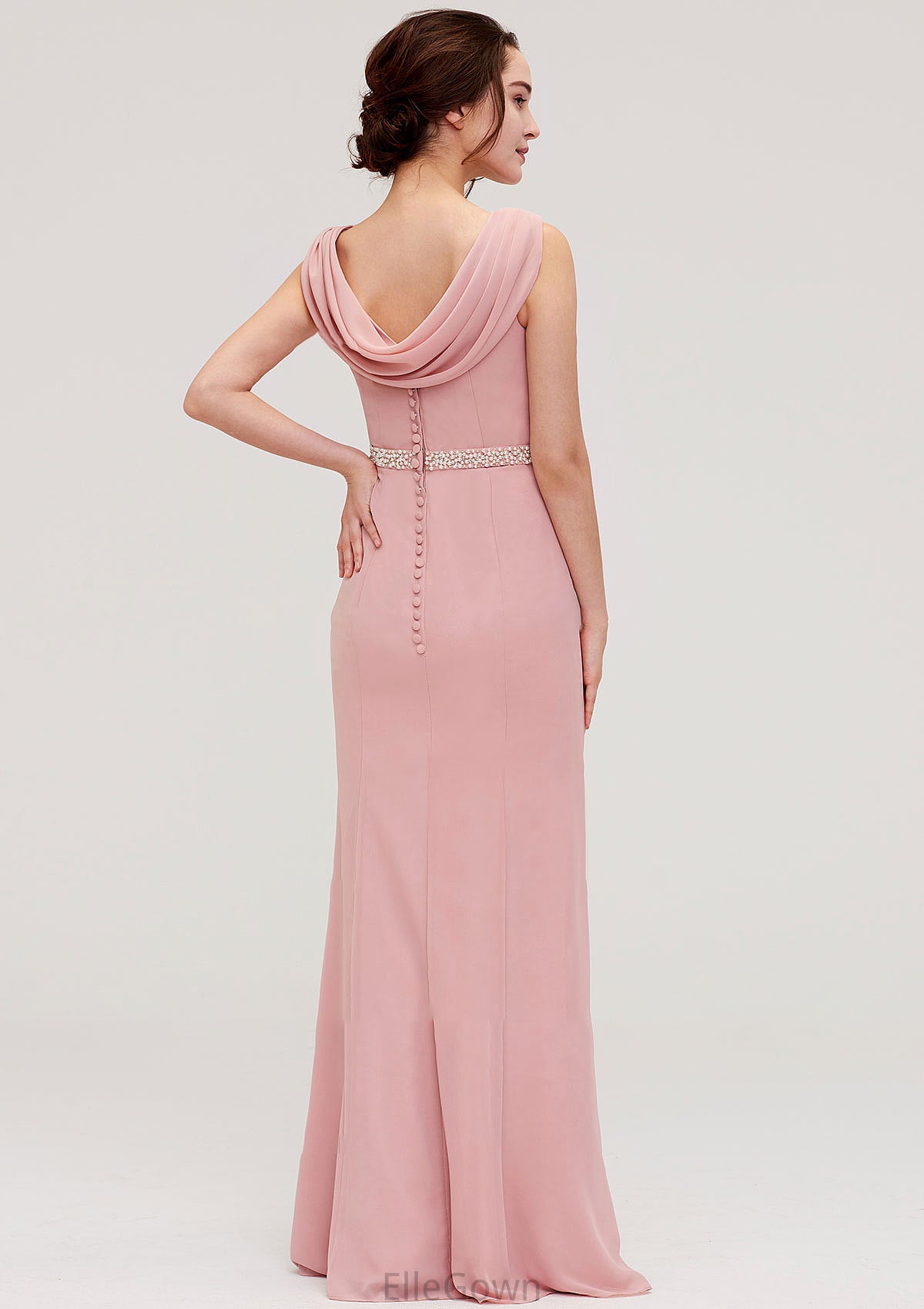 Sleeveless Sheath/Column Long/Floor-Length Chiffon Bridesmaid Dresses With Waistband Beading Cora DEP0025317