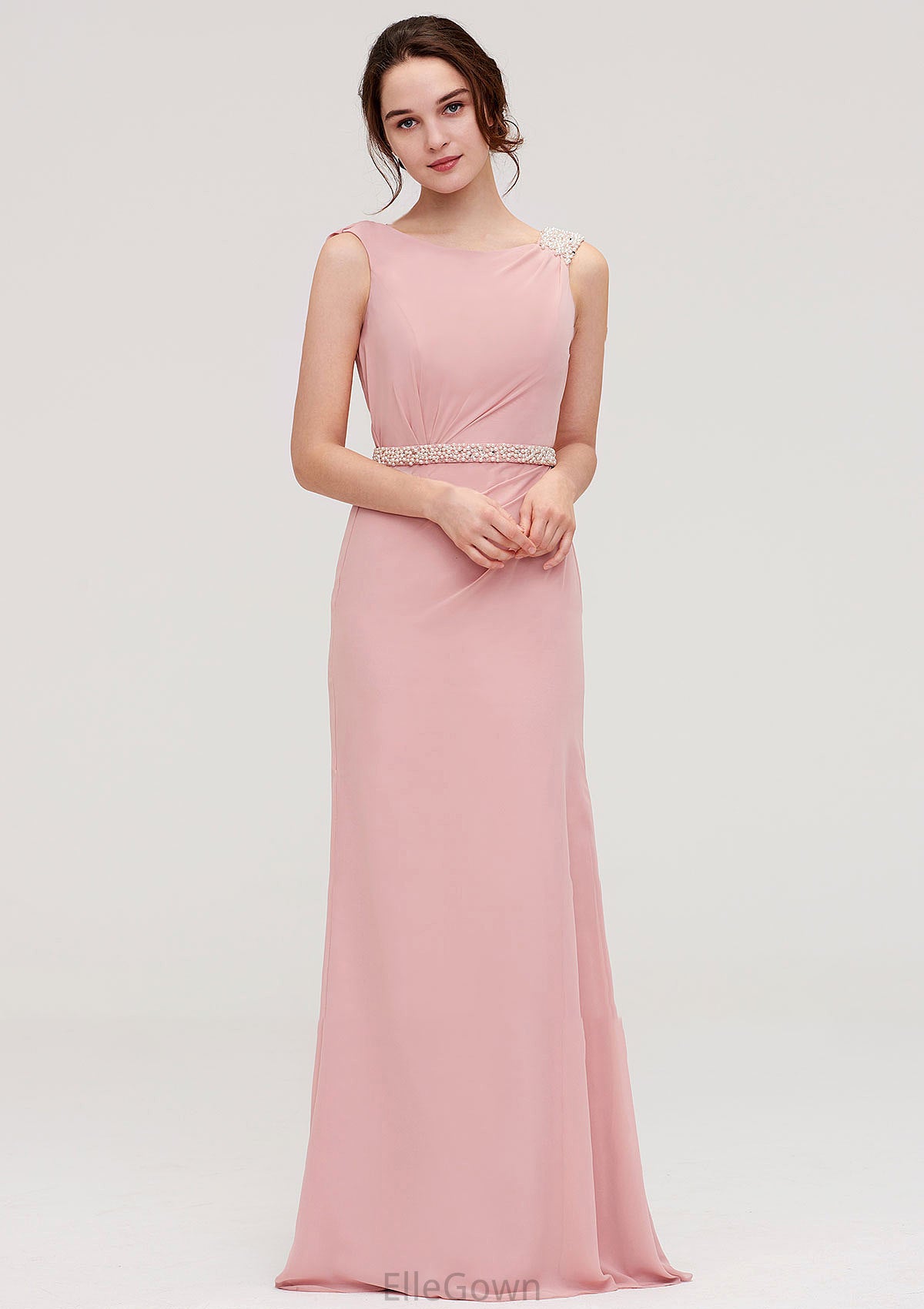 Sleeveless Sheath/Column Long/Floor-Length Chiffon Bridesmaid Dresses With Waistband Beading Cora DEP0025317