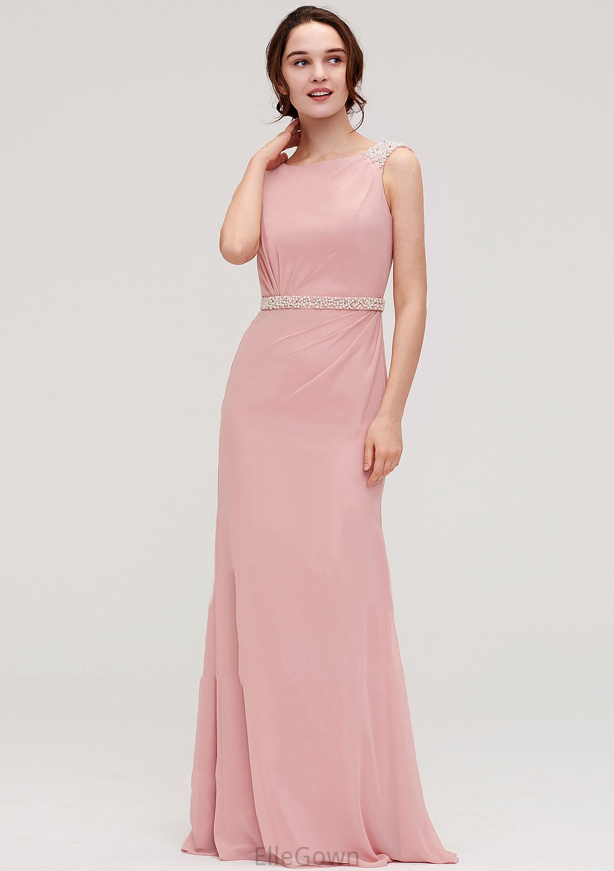 Sleeveless Sheath/Column Long/Floor-Length Chiffon Bridesmaid Dresses With Waistband Beading Cora DEP0025317