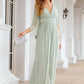 Sheath/Column V Neck 3/4 Sleeve Long/Floor-Length Chiffon Bridesmaid Dresses With Pleated Zaria DEP0025318