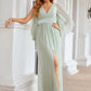 Sheath/Column V Neck 3/4 Sleeve Long/Floor-Length Chiffon Bridesmaid Dresses With Pleated Zaria DEP0025318