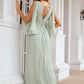 Sheath/Column V Neck 3/4 Sleeve Long/Floor-Length Chiffon Bridesmaid Dresses With Pleated Zaria DEP0025318