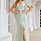 Sheath/Column V Neck 3/4 Sleeve Long/Floor-Length Chiffon Bridesmaid Dresses With Pleated Zaria DEP0025318