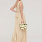 A-line/Princess V Neck Long/Floor-Length A-line/Princess Chiffon Bridesmaid Dresses With Sashes Pleated Aryanna DEP0025322