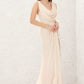 Sleeveless Cowl Neck Sweep Train Chiffon A-line/Princess Bridesmaid Dresses With Split Pleated Amiah DEP0025323