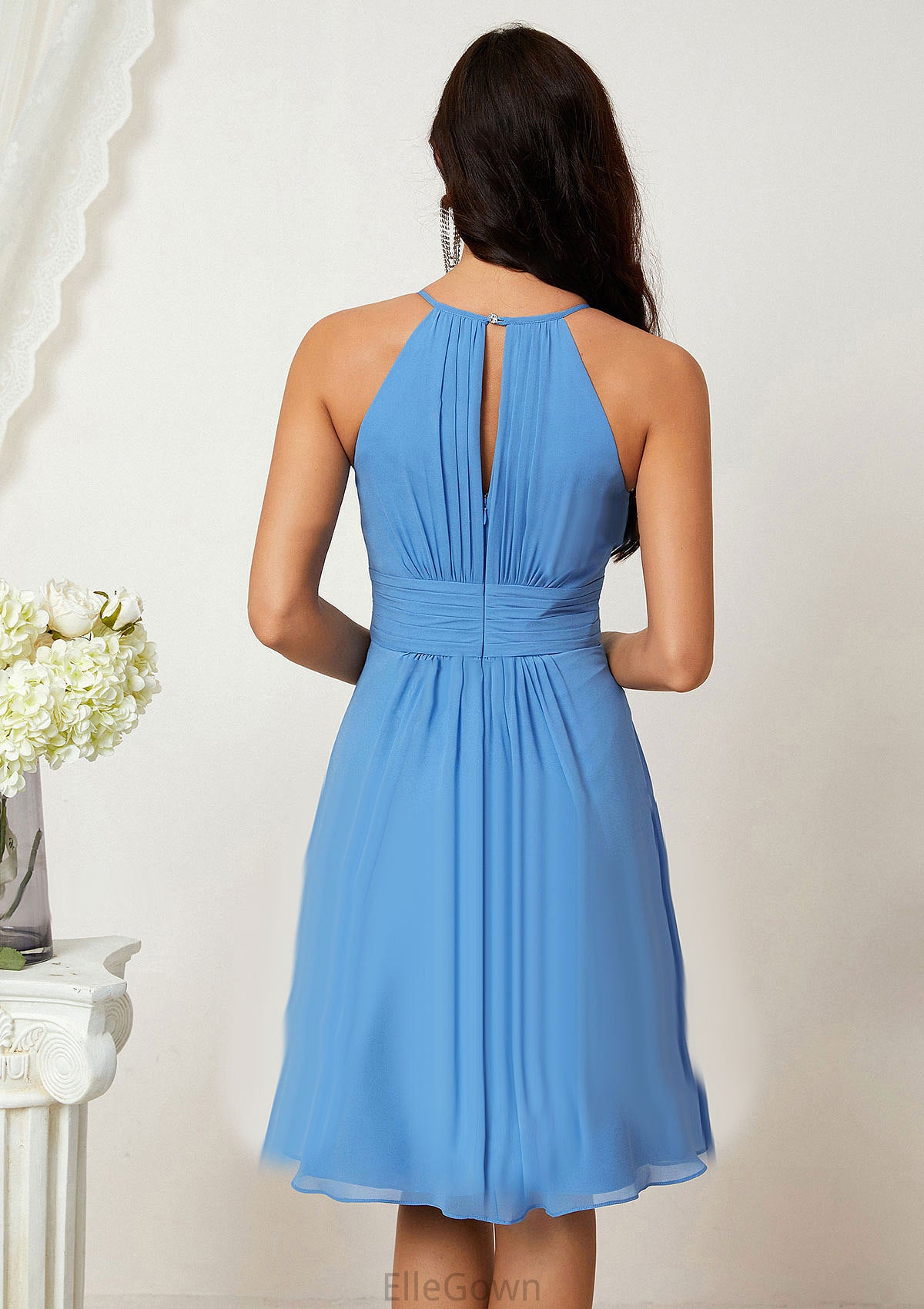 A-line Halter Sleeveless Knee-Length Chiffon Bridesmaid Dresses With Pleated    Kailey DEP0025324