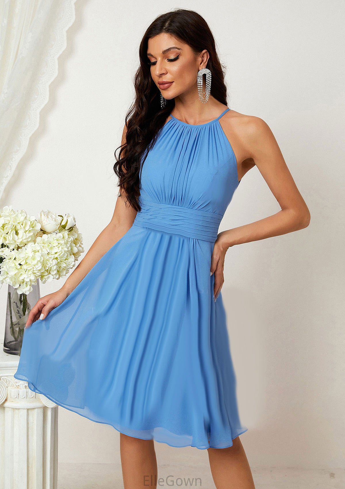 A-line Halter Sleeveless Knee-Length Chiffon Bridesmaid Dresses With Pleated    Kailey DEP0025324