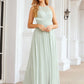 A-line Halter Sleeveless Long/Floor-Length Chiffon Bridesmaid Dresses With Pleated Emilia DEP0025325