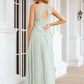 A-line Halter Sleeveless Long/Floor-Length Chiffon Bridesmaid Dresses With Pleated Emilia DEP0025325